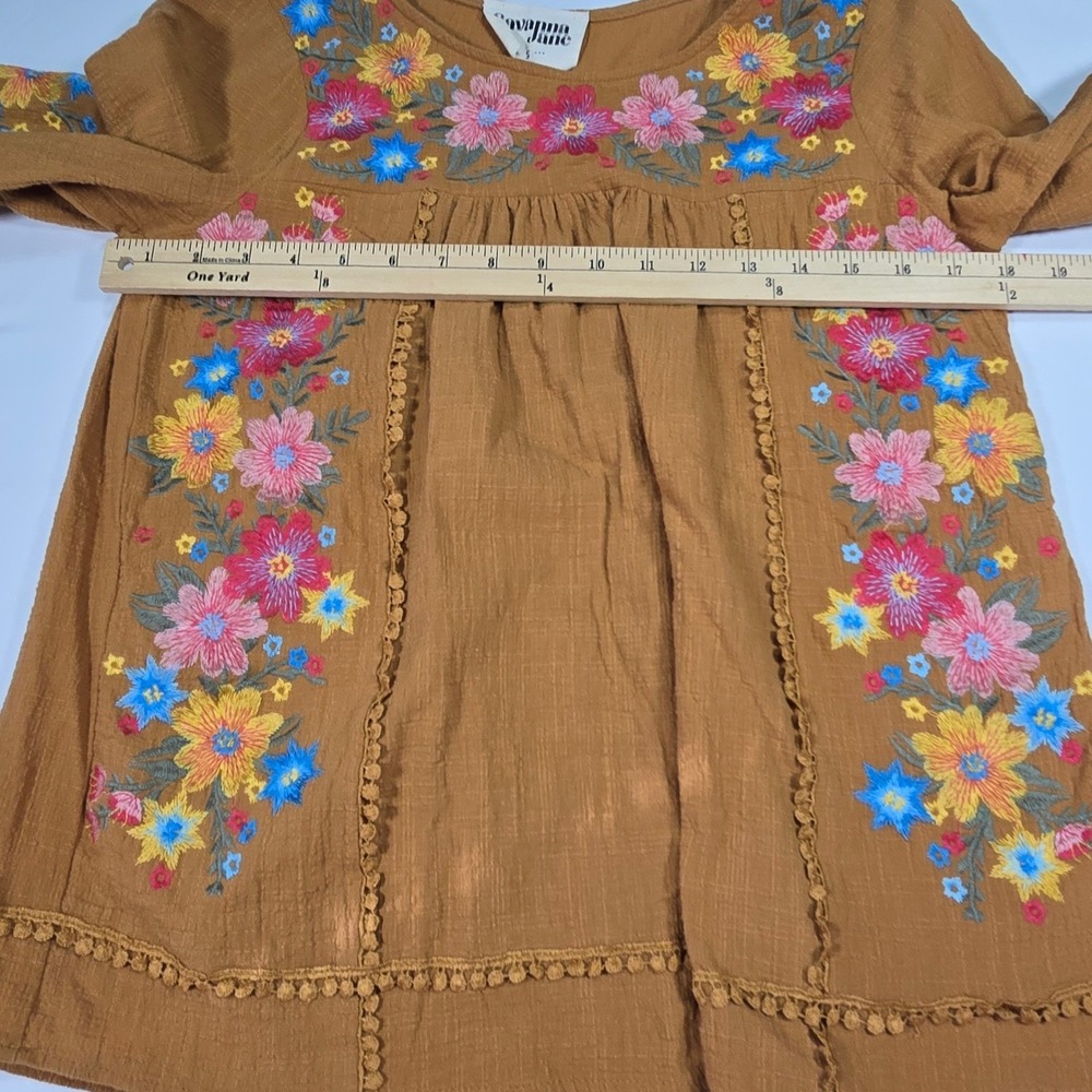 Savanna Jane Women Small Rust Brown Floral Embroidered Boho Gauze Blouse - Picture 5 of 7